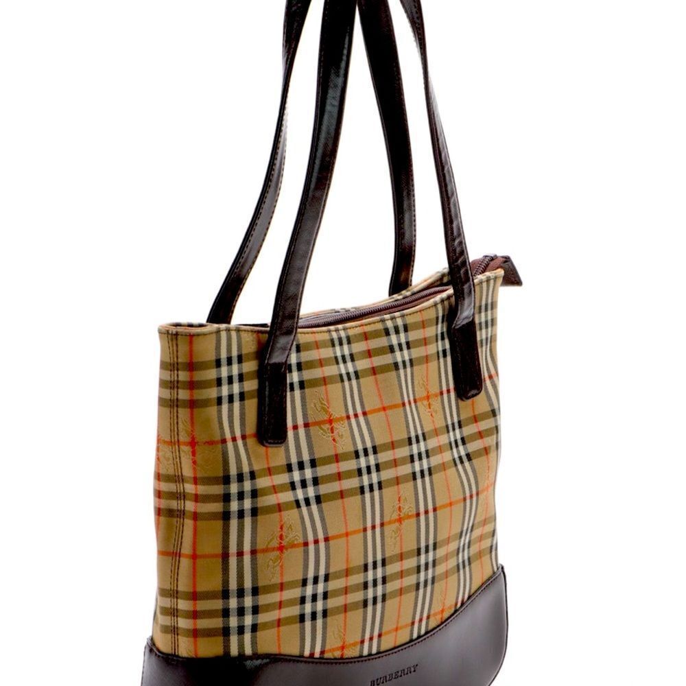 BURBERRY Horsefeather Leather Trimmed Tote. P12 - Picture 2 of 8